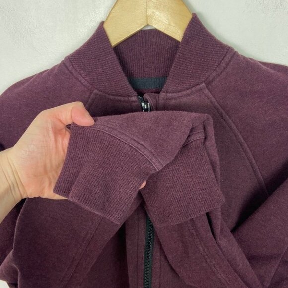 Lululemon Purple Bomber‎ Jacket Size 4 French Terry Fleece Warm Pleat To Street - Picture 9 of 13